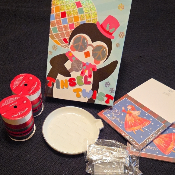 various Other - Holiday Bundle NWT Tinsel Twist Penguin Box, Ribbon, Cards & More